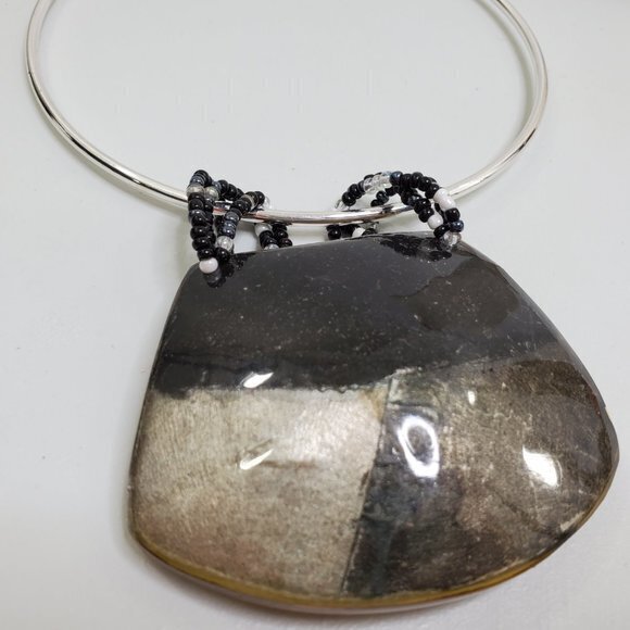 Statement Necklace Wire Collar Pendant‎ Big Black S - Picture 3 of 11